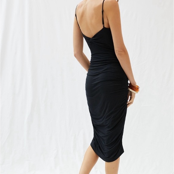 ANTHROPOLOGIE BLACK GATHERED SLIP DRESS LARGE - Picture 4 of 6